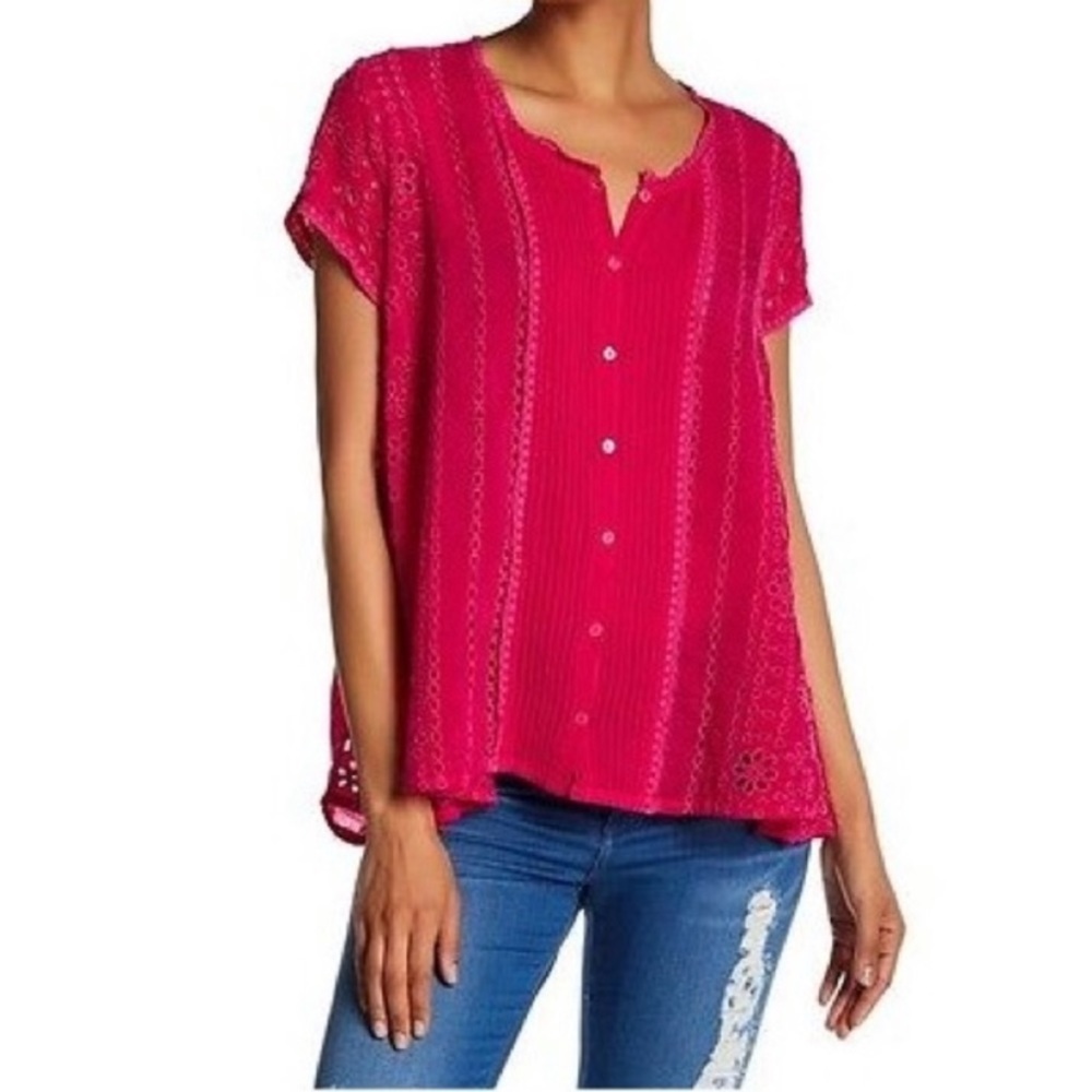 Johnny Was Embroidery Flirty Eyelet Blouse